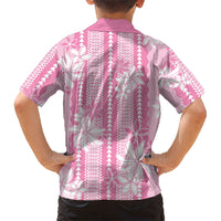Hawaii Kakau Tribal Family Matching Off Shoulder Maxi Dress and Hawaiian Shirt With Pink Tiare