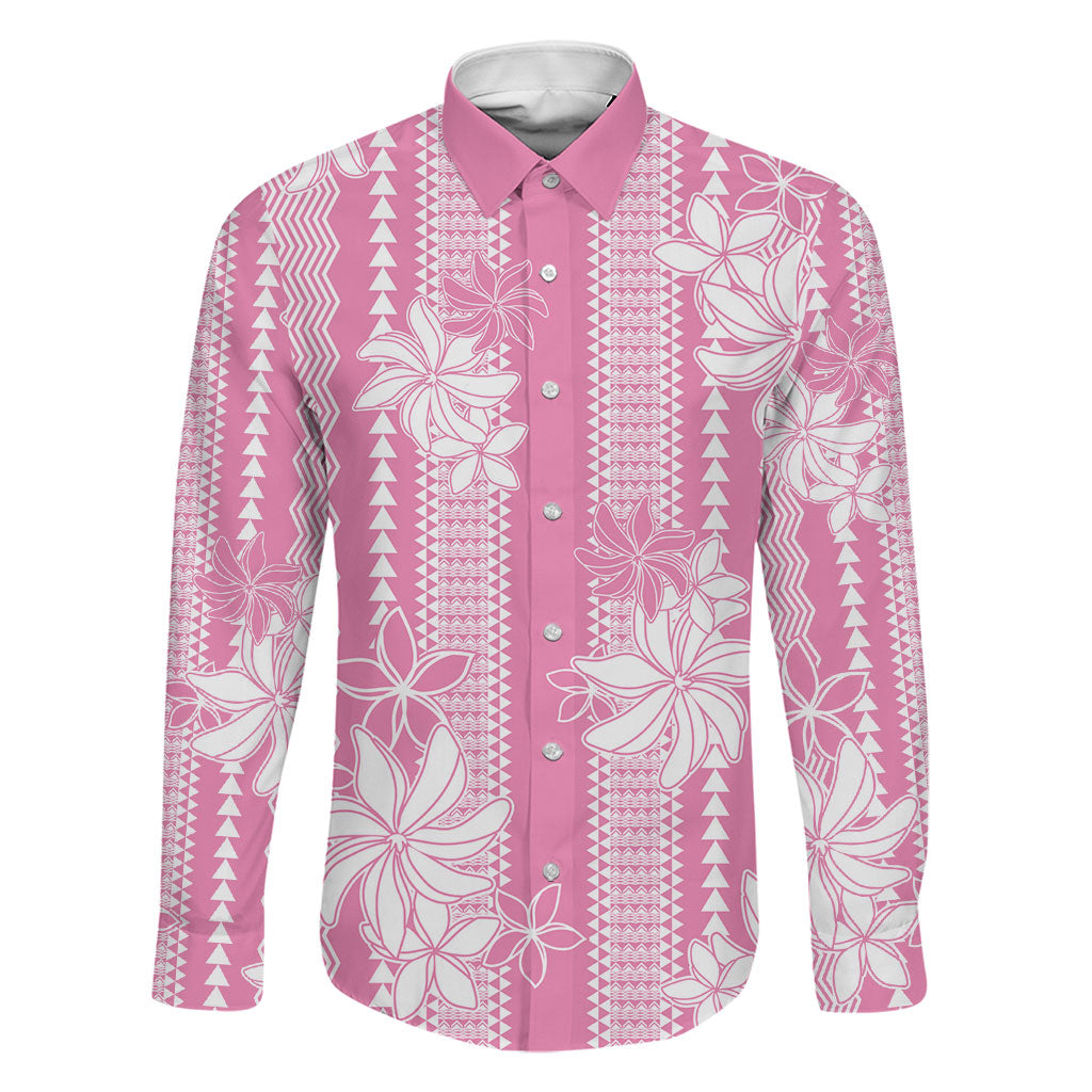Hawaii Kakau Tribal Family Matching Off Shoulder Maxi Dress and Hawaiian Shirt With Pink Tiare
