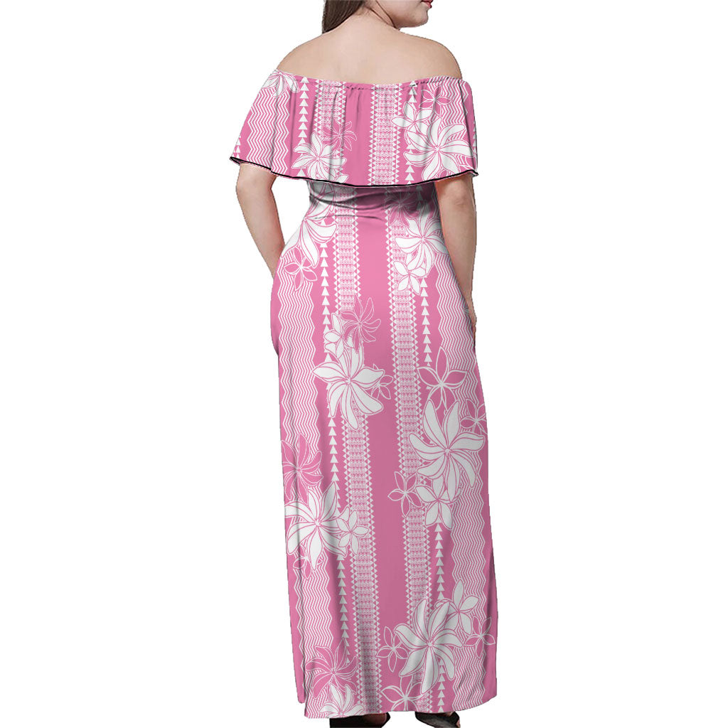 Hawaii Kakau Tribal Family Matching Off Shoulder Maxi Dress and Hawaiian Shirt With Pink Tiare
