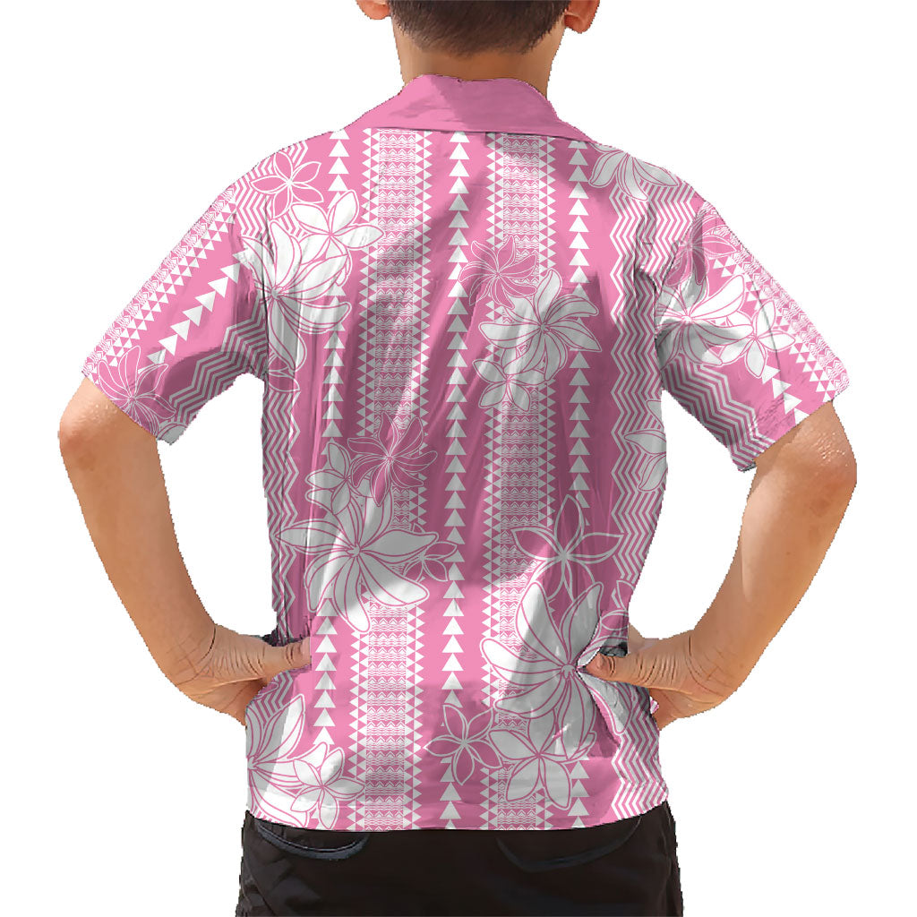 Hawaii Kakau Tribal Family Matching Off Shoulder Short Dress and Hawaiian Shirt With Pink Tiare