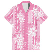 Hawaii Kakau Tribal Family Matching Off Shoulder Short Dress and Hawaiian Shirt With Pink Tiare