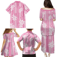 Hawaii Kakau Tribal Family Matching Puletasi and Hawaiian Shirt With Pink Tiare