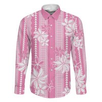 Hawaii Kakau Tribal Family Matching Puletasi and Hawaiian Shirt With Pink Tiare
