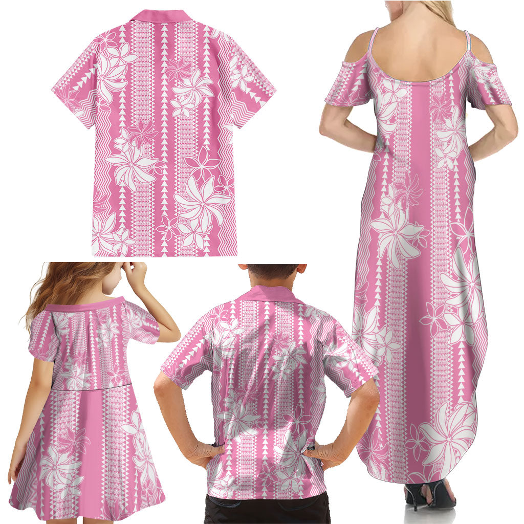 Hawaii Kakau Tribal Family Matching Summer Maxi Dress and Hawaiian Shirt With Pink Tiare