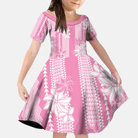 Hawaii Kakau Tribal Family Matching Tank Maxi Dress and Hawaiian Shirt With Pink Tiare