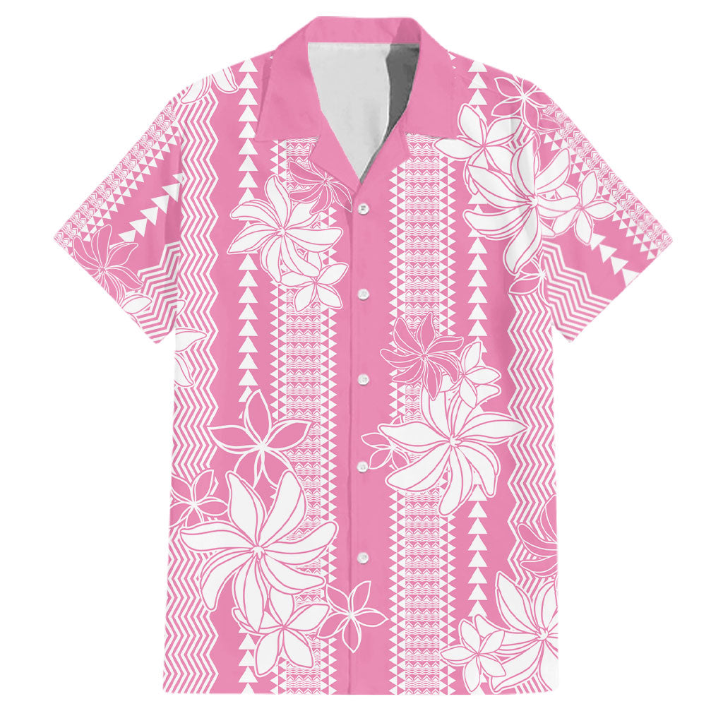 Hawaii Kakau Tribal Family Matching Tank Maxi Dress and Hawaiian Shirt With Pink Tiare