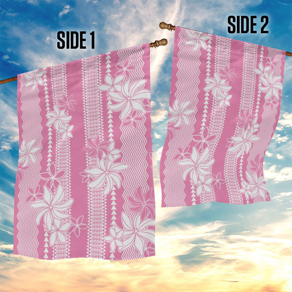 Hawaii Kakau Tribal Garden Flag With Pink Tiare