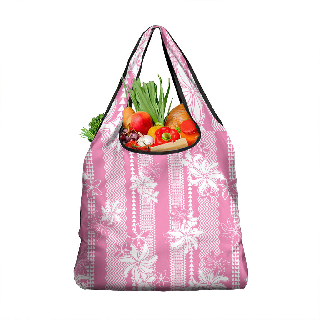 Hawaii Kakau Tribal Grocery Bag With Pink Tiare