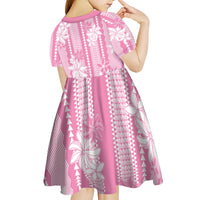 Hawaii Kakau Tribal Kid Short Sleeve Dress With Pink Tiare