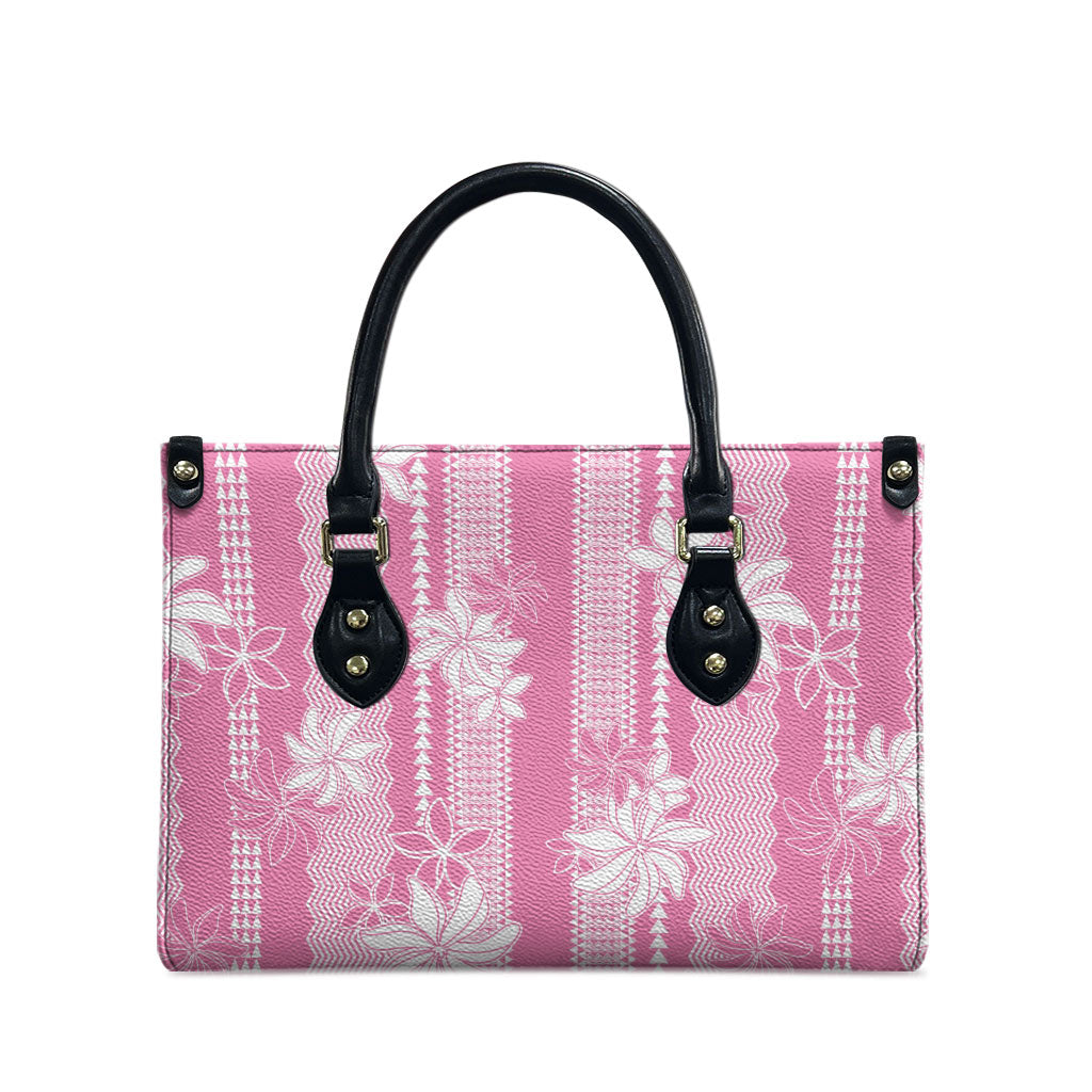 Hawaii Kakau Tribal Leather Bag With Pink Tiare