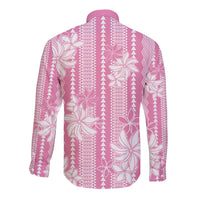 Hawaii Kakau Tribal Long Sleeve Button Shirt With Pink Tiare