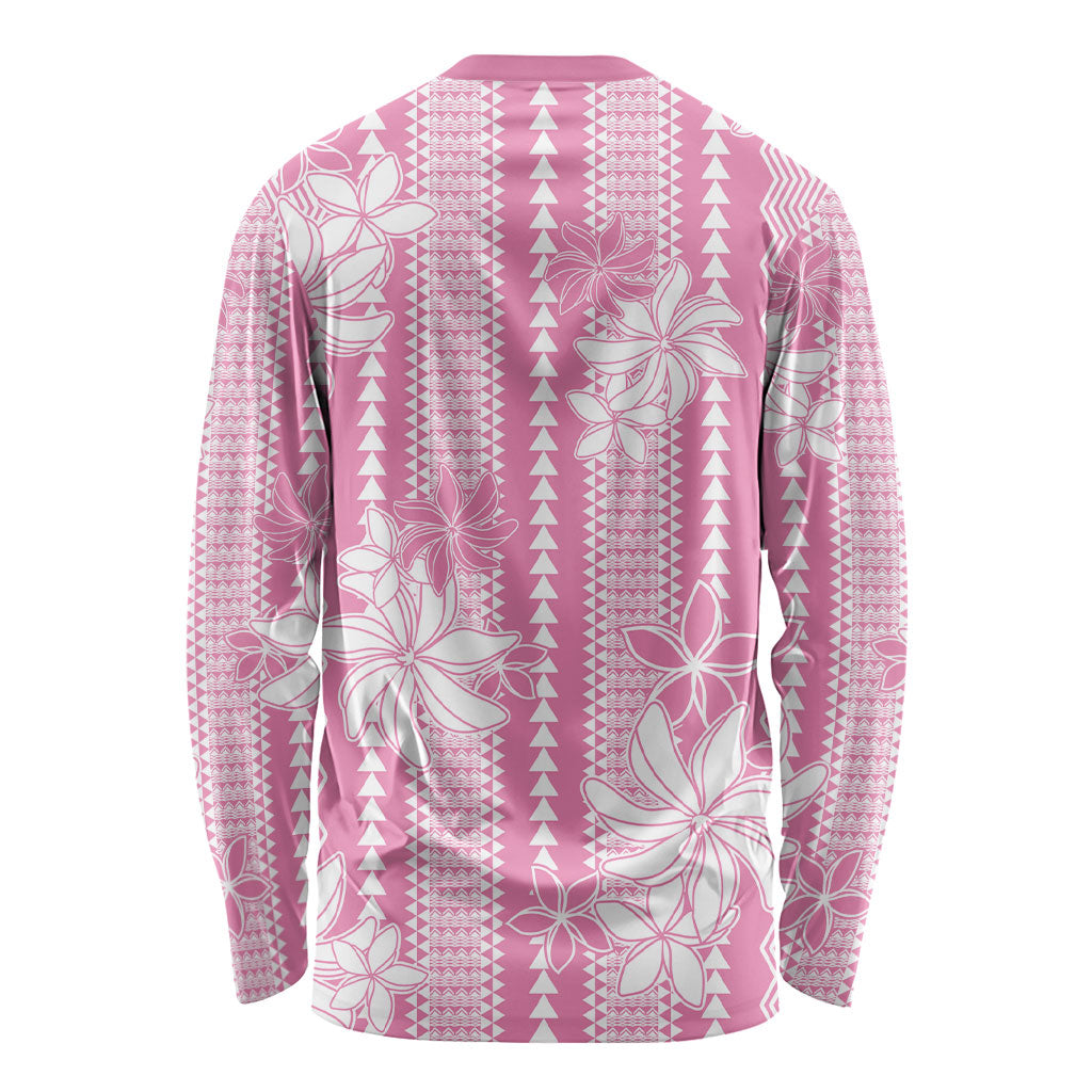 Hawaii Kakau Tribal Long Sleeve Shirt With Pink Tiare