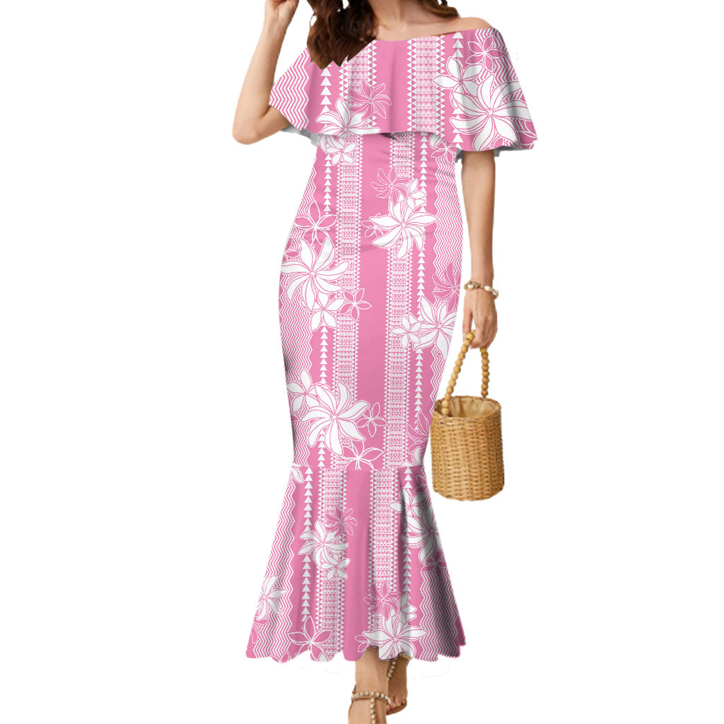 Hawaii Kakau Tribal Mermaid Dress With Pink Tiare LT05 Women Pink - Polynesian Pride