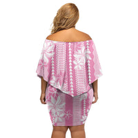 Hawaii Kakau Tribal Off Shoulder Short Dress With Pink Tiare