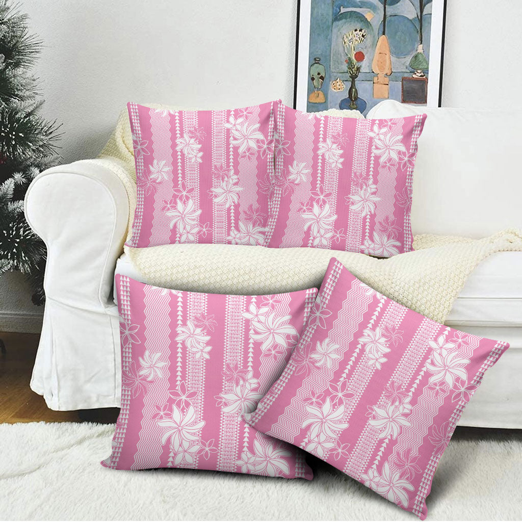 Hawaii Kakau Tribal Pillow Cover With Pink Tiare