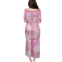 Hawaii Kakau Tribal Puletasi With Pink Tiare
