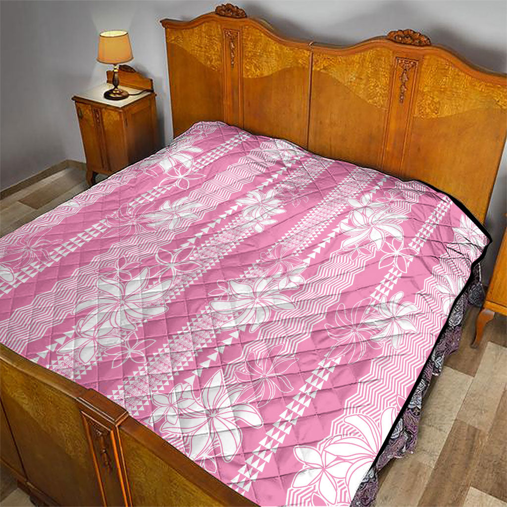 Hawaii Kakau Tribal Quilt With Pink Tiare