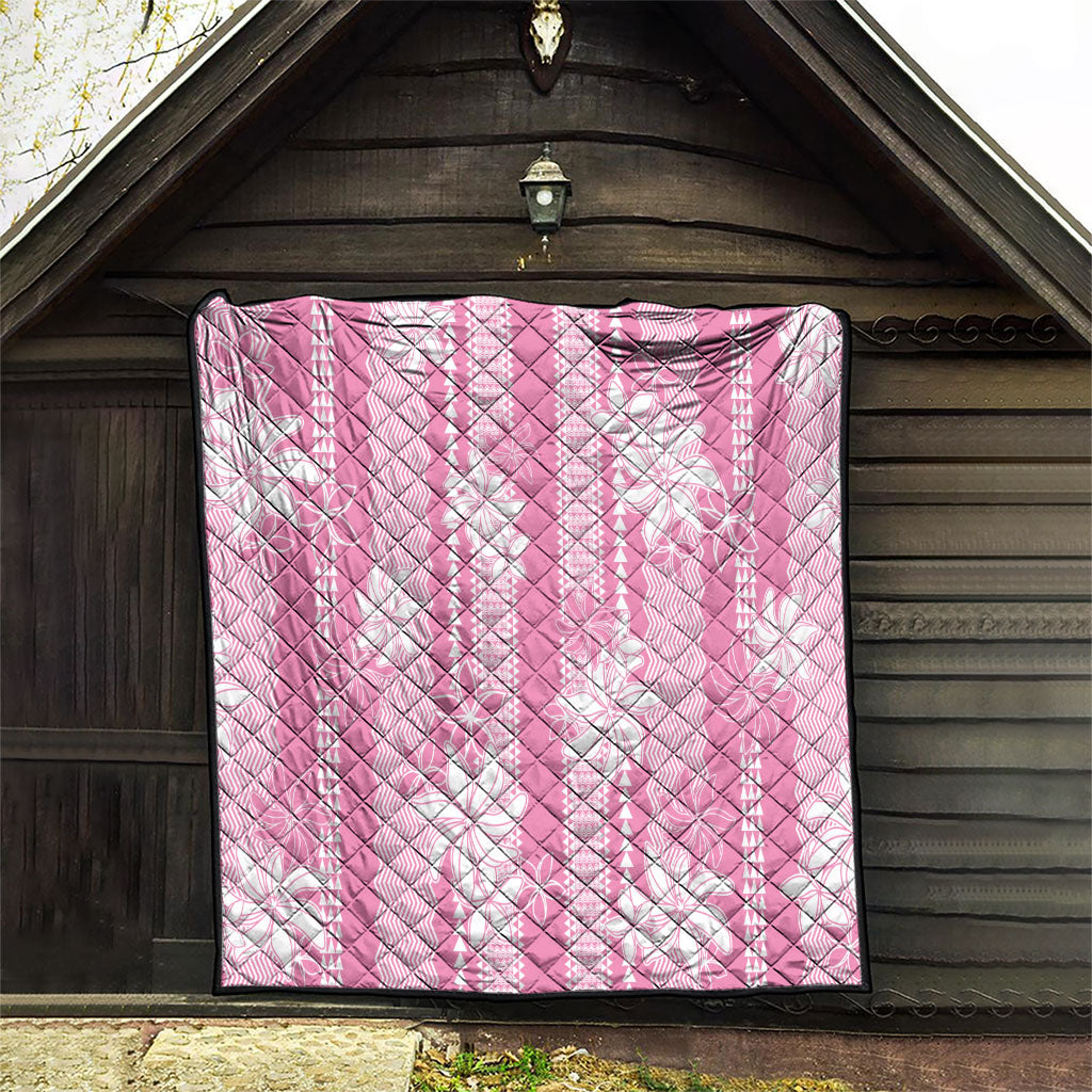 Hawaii Kakau Tribal Quilt With Pink Tiare
