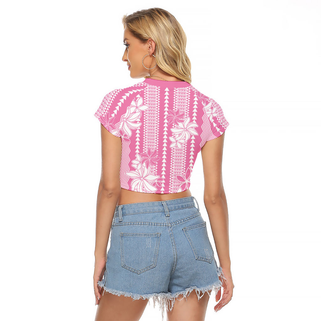 Hawaii Kakau Tribal Raglan Cropped T Shirt With Pink Tiare