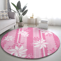 Hawaii Kakau Tribal Round Carpet With Pink Tiare