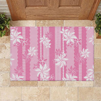 Hawaii Kakau Tribal Rubber Doormat With Pink Tiare