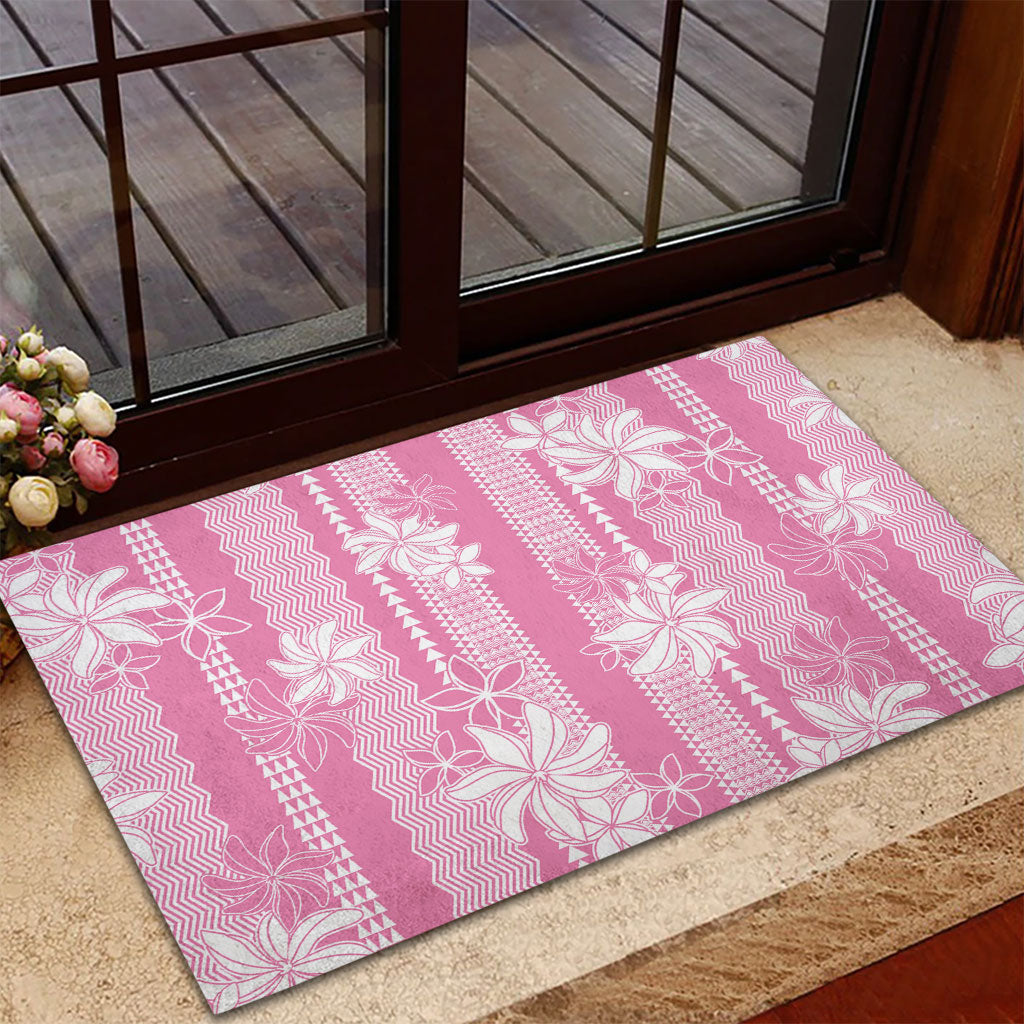 Hawaii Kakau Tribal Rubber Doormat With Pink Tiare