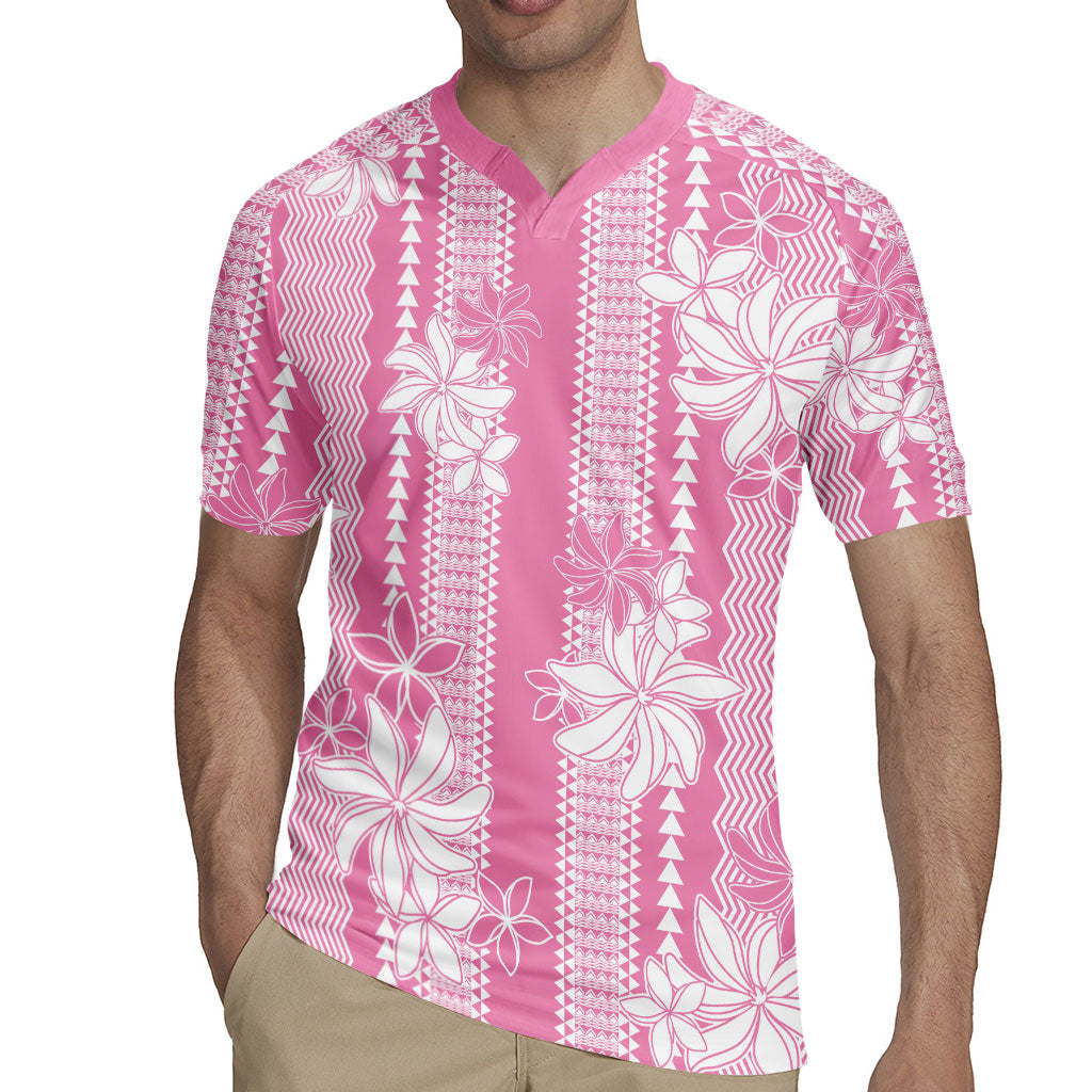Hawaii Kakau Tribal Rugby Jersey With Pink Tiare