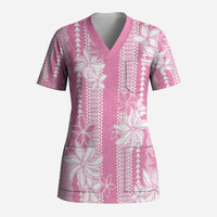 Hawaii Kakau Tribal Scrub Top With Pink Tiare