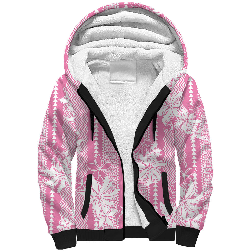 Hawaii Kakau Tribal Sherpa Hoodie With Pink Tiare LT05 Unisex Pink - Polynesian Pride