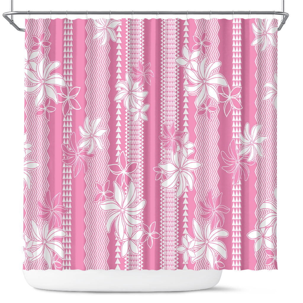 Hawaii Kakau Tribal Shower Curtain With Pink Tiare