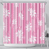 Hawaii Kakau Tribal Shower Curtain With Pink Tiare