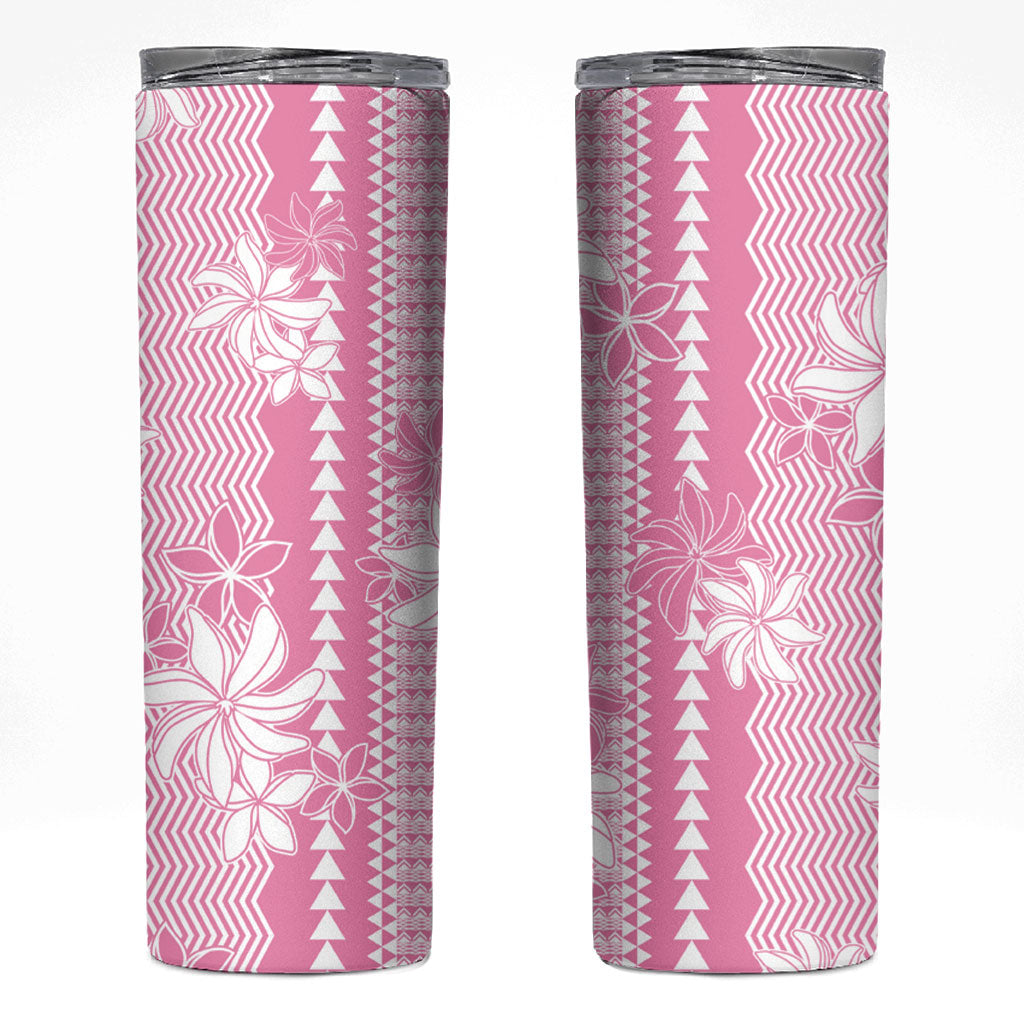 Hawaii Kakau Tribal Skinny Tumbler With Pink Tiare
