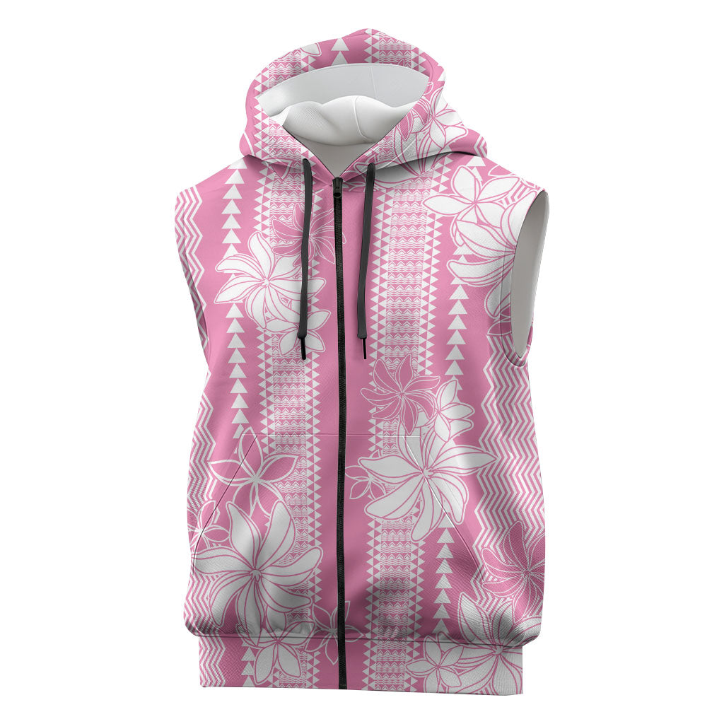 Hawaii Kakau Tribal Sleeveless Zip Hoodie With Pink Tiare LT05 Pink - Polynesian Pride