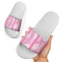 Hawaii Kakau Tribal Slide Sandals With Pink Tiare