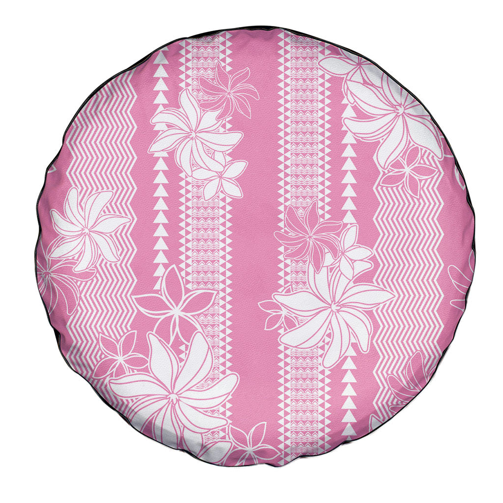 Hawaii Kakau Tribal Spare Tire Cover With Pink Tiare