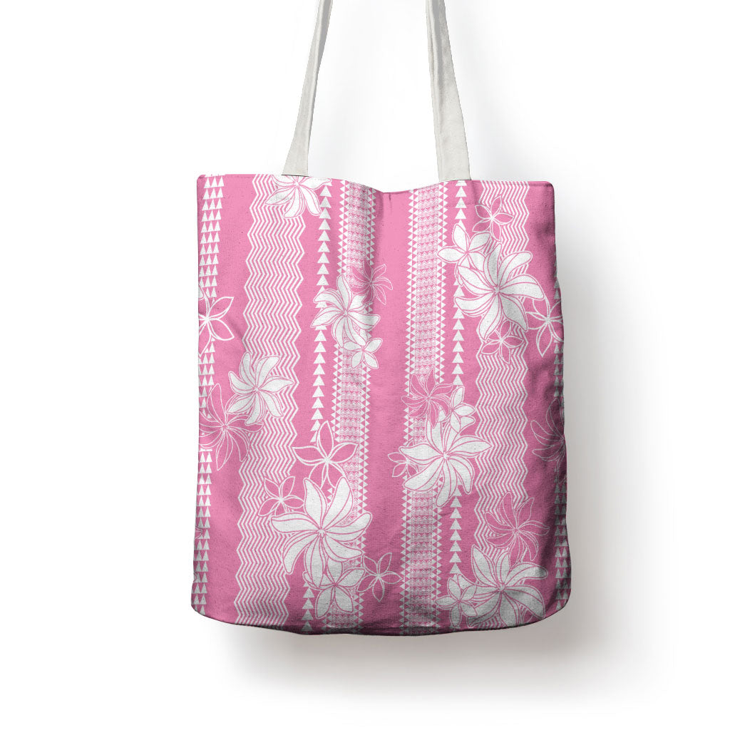 Hawaii Kakau Tribal Tote Bag With Pink Tiare