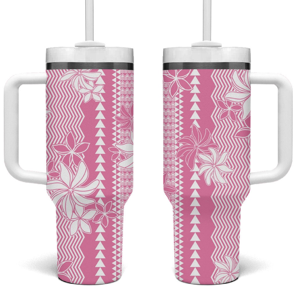 Hawaii Kakau Tribal Tumbler With Handle With Pink Tiare