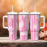 Hawaii Kakau Tribal Tumbler With Handle With Pink Tiare