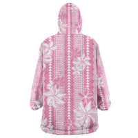 Hawaii Kakau Tribal Wearable Blanket Hoodie With Pink Tiare