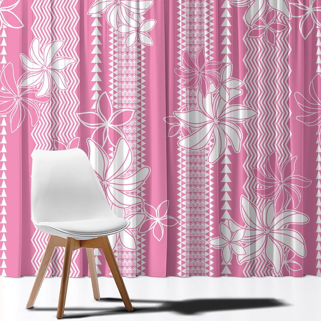 Hawaii Kakau Tribal Window Curtain With Pink Tiare