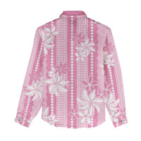 Hawaii Kakau Tribal Women Casual Shirt With Pink Tiare