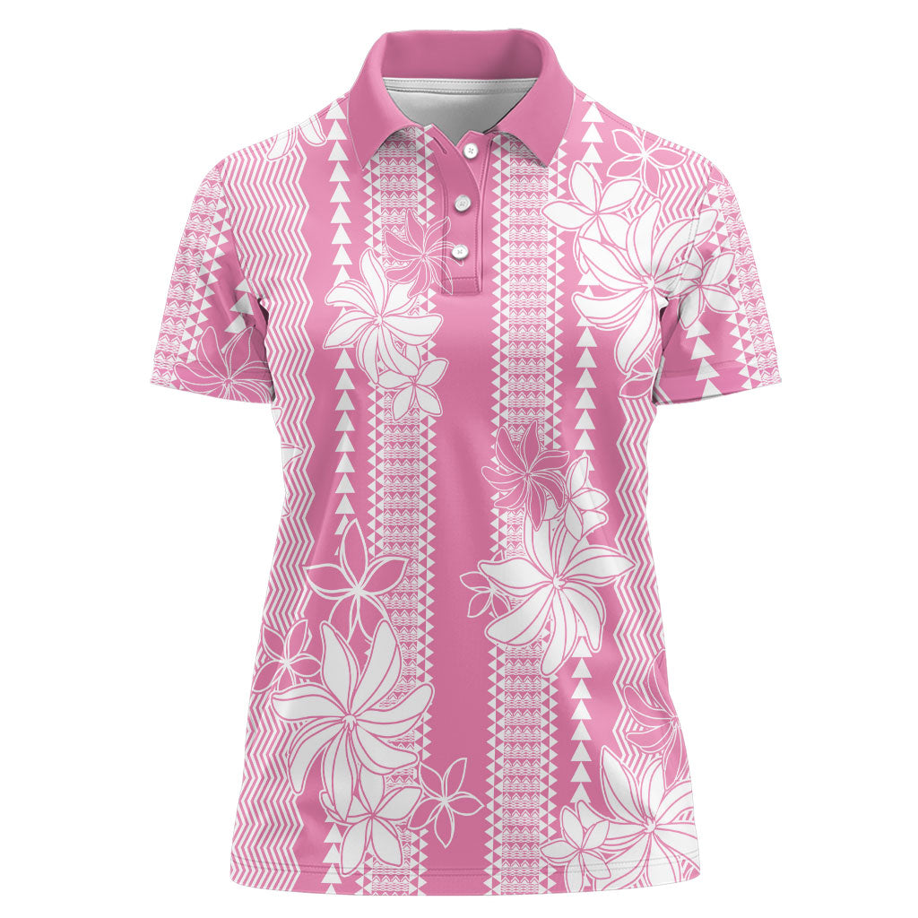 Hawaii Kakau Tribal Women Polo Shirt With Pink Tiare