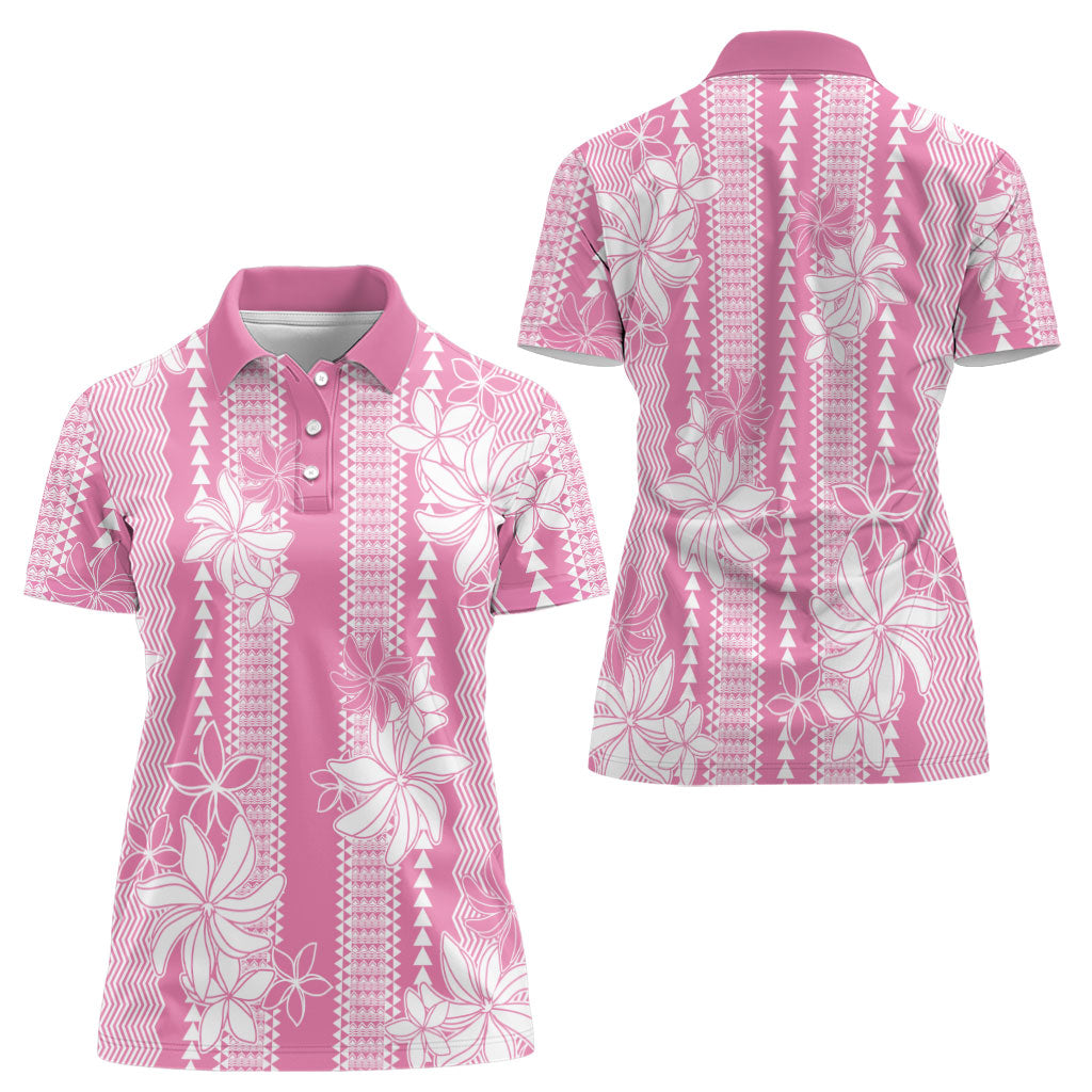 Hawaii Kakau Tribal Women Polo Shirt With Pink Tiare