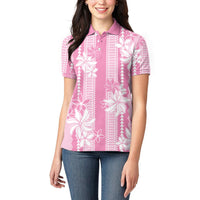 Hawaii Kakau Tribal Women Polo Shirt With Pink Tiare