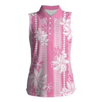 Hawaii Kakau Tribal Women Sleeveless Polo Shirt With Pink Tiare