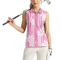Hawaii Kakau Tribal Women Sleeveless Polo Shirt With Pink Tiare