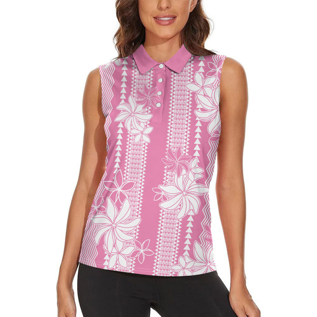 Hawaii Kakau Tribal Women Sleeveless Polo Shirt With Pink Tiare
