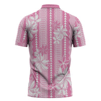 Hawaii Kakau Tribal Zipper Polo Shirt With Pink Tiare