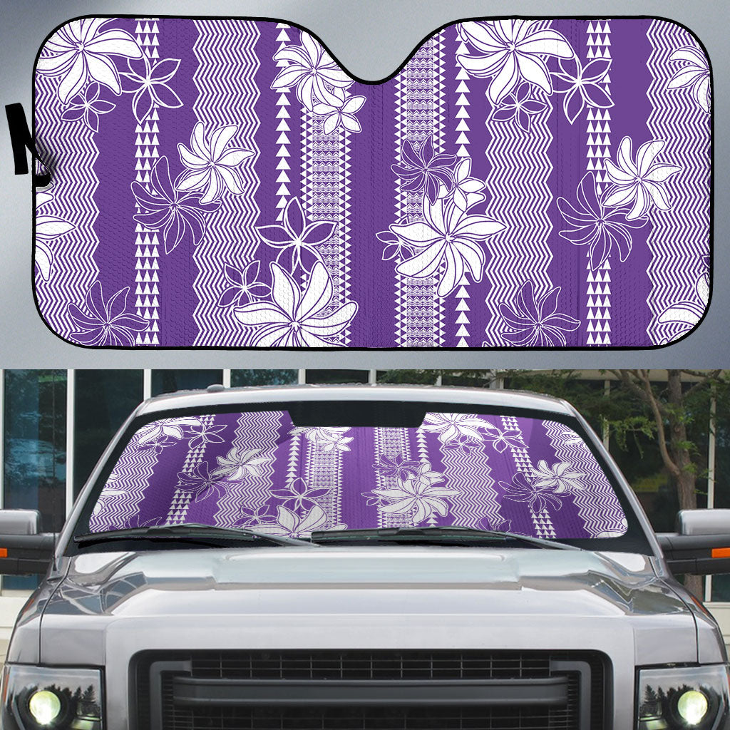 Hawaii Kakau Tribal Auto Sun Shade With Purple Tiare