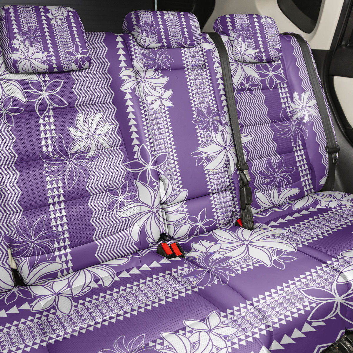 Hawaii Kakau Tribal Back Car Seat Cover With Purple Tiare